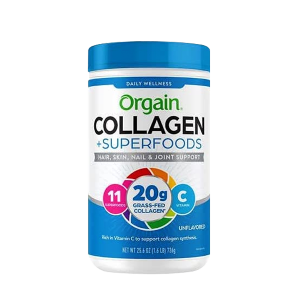 Orgain Collagen +Superfoods with 20 Grams of Grass-Fed Collagen and Vitamin C, Unflavored, 25.6 oz