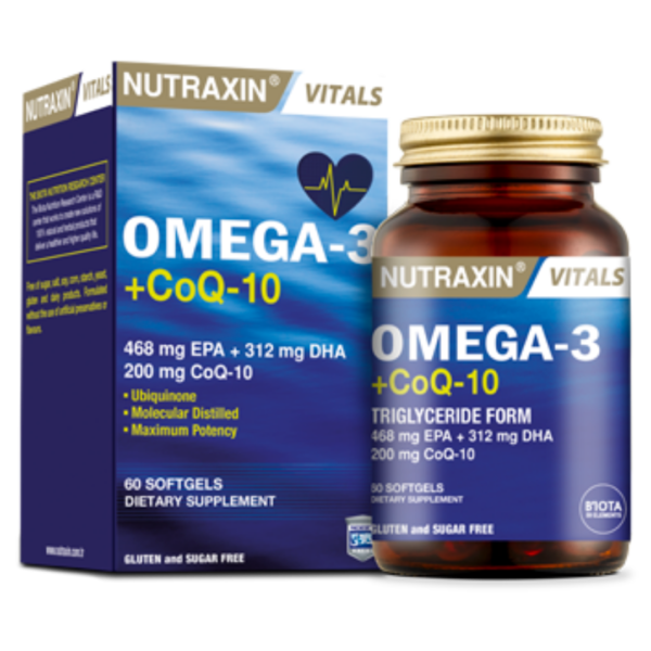 Nutraxin Vitals Omega-3 + CoQ-10 60 Softgels Dietary Supplement