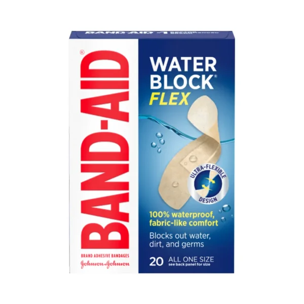 Band Aid Water Block Flex 100% Waterproof Fabric Like Comfort, Brand Adhesive Bandages 20 All One Size