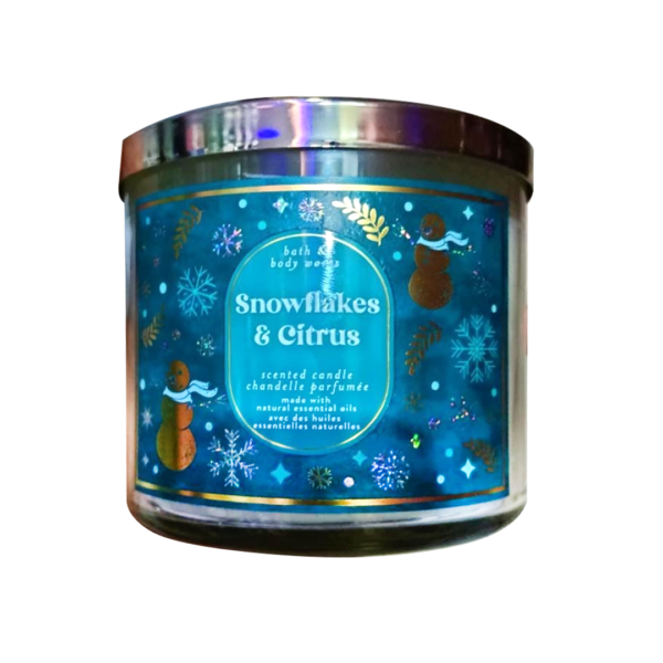 Bath & Body Works 3-Wick Candles SnowFlakes & Citrus Scented Candle Made With Natural Essential Oils