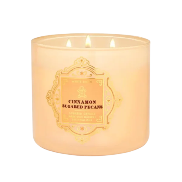 Bath & Body Works 3-Wick Candles Cinnamon Sugared Pecans White Barn Scented Candle, Made With Natural Essential Oils