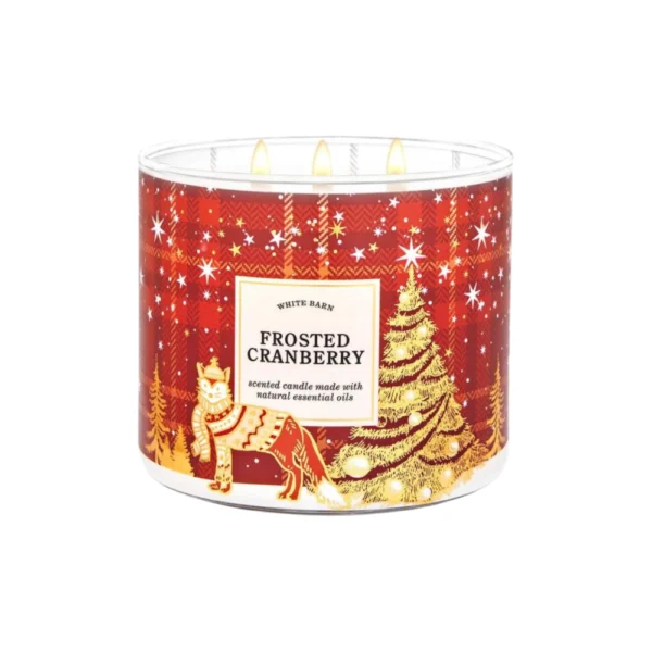 Bath & Body Works 3-Wick Candles Frosted Cranberry White Barn Scented Candle, Made With Natural Essential Oils