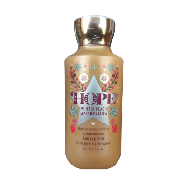 Bath & Body Works Hope Winter Peach Marshmallow, Shea Butter And Vitamin E, 24 HR moisture Body lotion 8 FL.OZ (236ml)