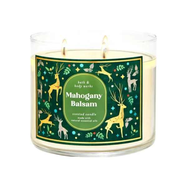 Bath & Body Works 3-Wick Candles Mahogany Balsam Scented Candle, Made With Natural Essential Oils