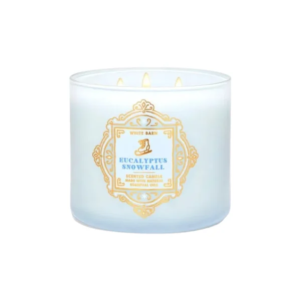 Bath & Body Works White Barn 3-Wick Candles Eucalyptus Snowfall, Scented Candle Made With Natural Essential Oils