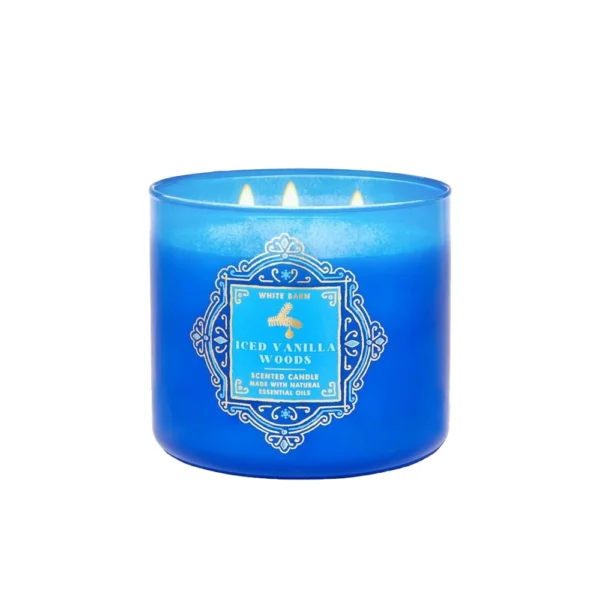 Bath & Body Works White Barn 3-Wick Candles Iced Vanilla Woods Scented Candle Made With Natural Essential Oils