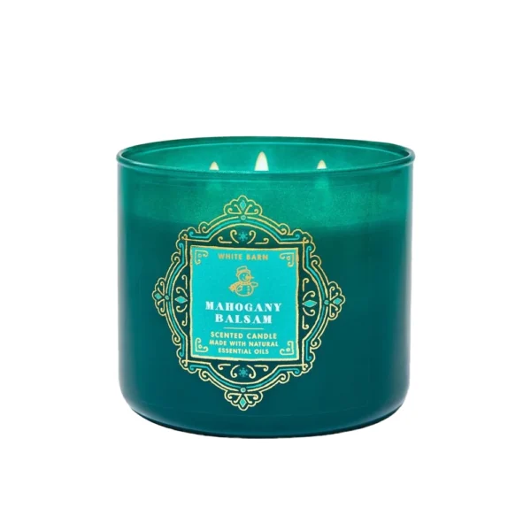 Bath & Body Works White Barn 3-Wick Candles Mahogany Balsam Scented Candle Made With Natural Essential Oils
