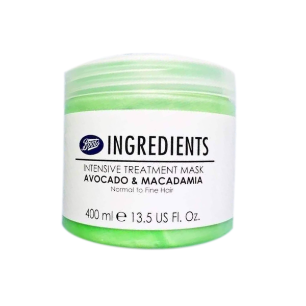 Boots Ingredients Intensive Treatment Mask Avocado & Macadamia Normal To Fine Hair 13.5 FL.OZ (400ml)