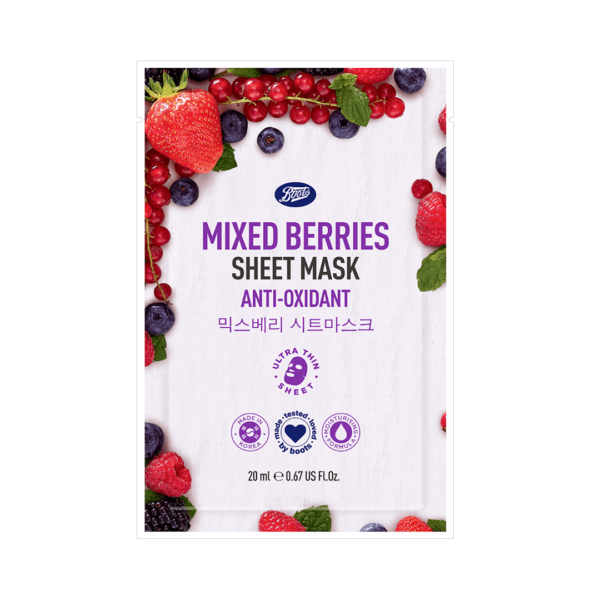 Boots Mixed Berries Sheet Mask Anti Oxidant Ultra Thin Sheet 0.67 Us Fl Oz