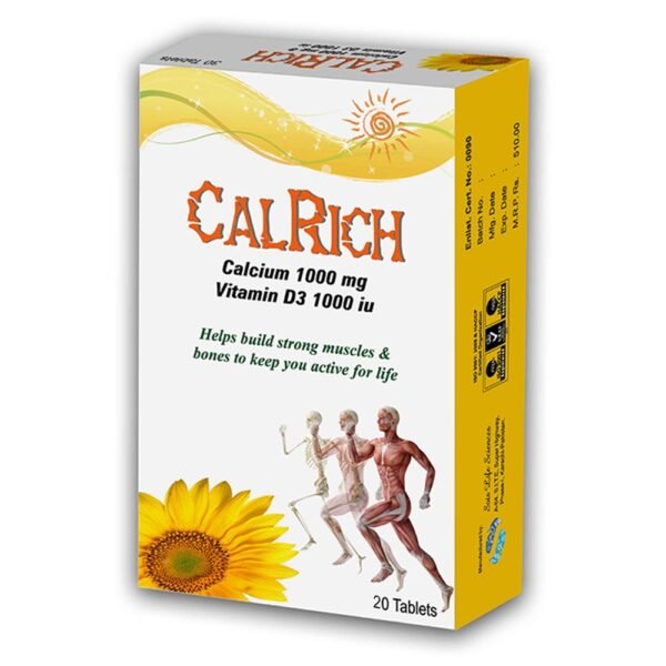 Sois Calrich Calcium 1000mg,Vitamin D3 1000iu (Helps Build Strong Muscles & Bones To keep You Active For Life) 20 tablets