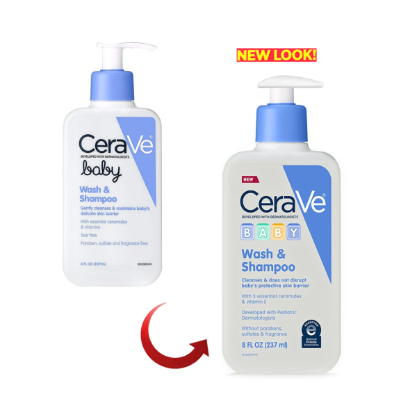 CeraVe Baby Wash And Shampoo Tear Free With Essential Ceramides Fragrance Free 8.0 Fl Oz