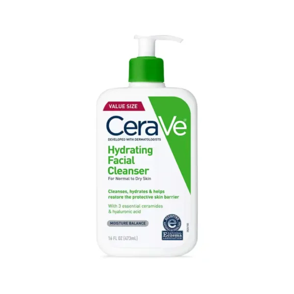 CeraVe Hydrating Facial Cleanser, Hyaluronic Acid For Normal To Dry Skin 16 FL.OZ (473ml)