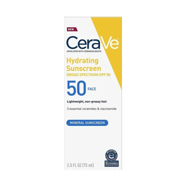 CeraVe Hydrating Minerals Sunscreen SPF 50 Lightweight 50 Face 2.5 Fl Oz 75ml