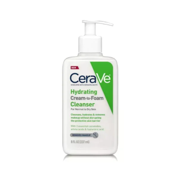 Cerave Hydrating Cream To Foam Cleanser For Normal To Dry Skin, 8 FL Oz