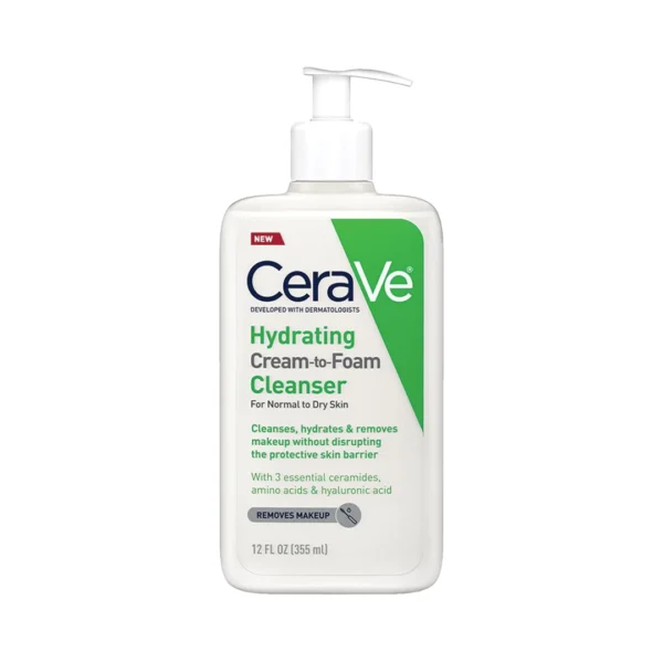 Cerave Hydrating Cream to Foam Cleanser For Normal to Dry Skin Removes Makeup 12 Fl Oz 355 ml