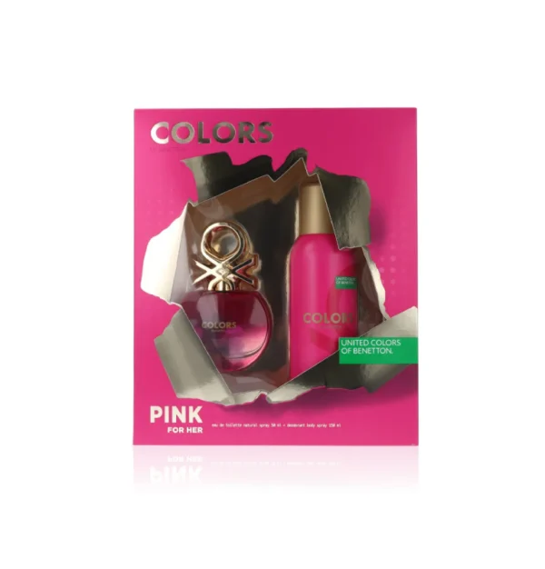 Benetton Colors De Pink for Her Eau De Toilette Spray 50ml+Deodorant Spray 150ml