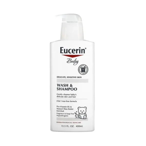 Eucerin Baby Delicate, Sensitive Skin Wash & Shampoo – 2 in 1 Tear Free Formula 13.5 Fl Oz