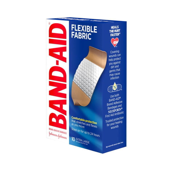 BAND-AID Flexible Fabric Comfortable Protection, Brand Adhesive Bandages 10 Extra Large