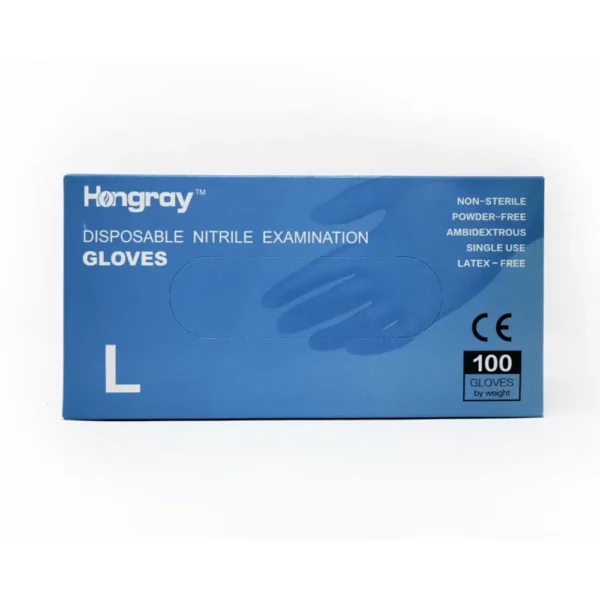 Hongray Disposable Nitrile Examination Gloves, Non Sterile, Powder-Free Ambidextrous Single Use Latex – Free Large Size 100 Gloves