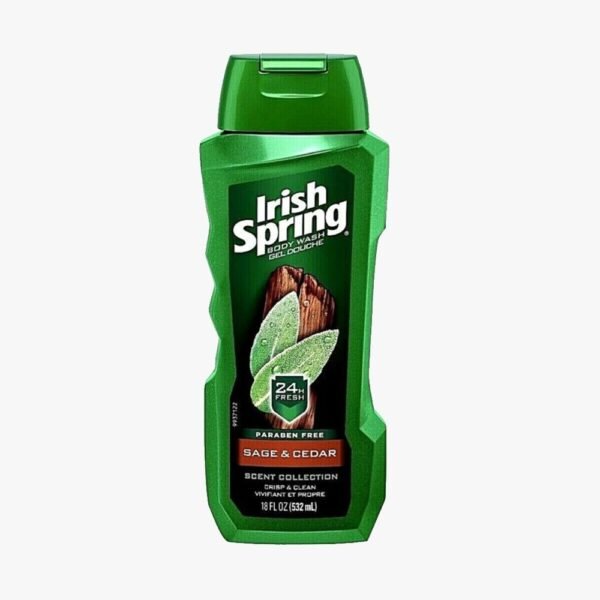 Irish Spring Sage & Cedar Body Wash, Gel Douche Scent Collection, 18 FL.OZ (532ml)