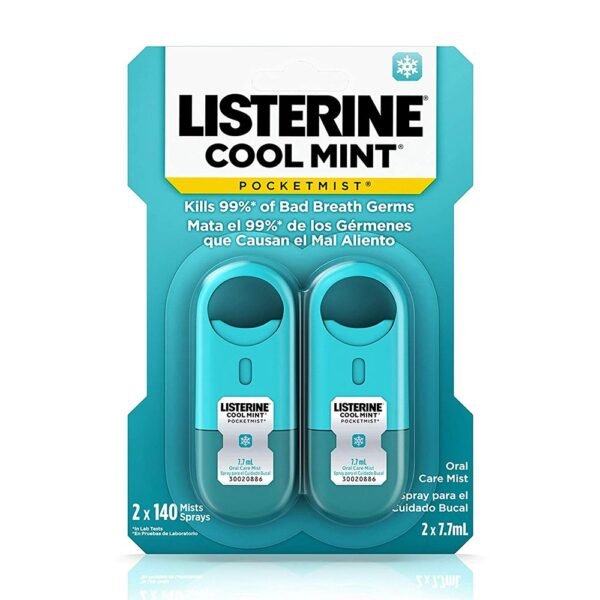 Listerine Pocketmist Cool Mint Oral Care Mist for Bad Breath Dual Pack, 2 x 7.7 ml