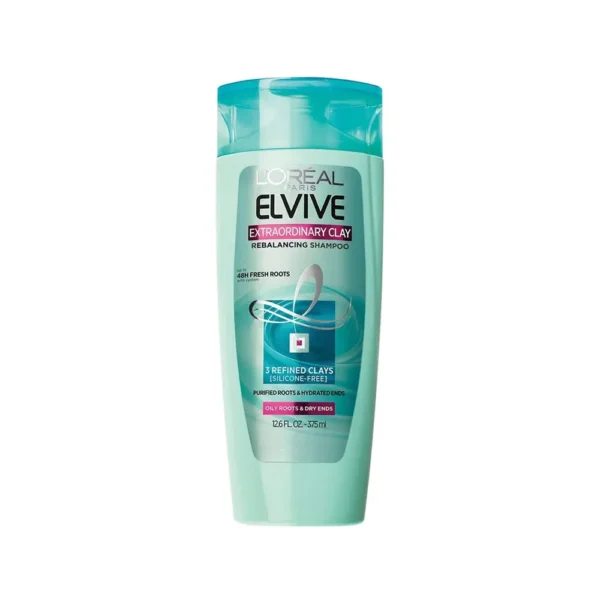 Loreal Elvive Extraordinary Clay 3 Refined Clays Silicone free Shampoo for Oily Roots and Dry Ends Hair 12.6 Fl Oz