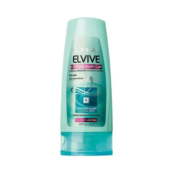 Loreal Paris Elvive Extraordinary Clay, Rebalancing Conditioner, Ourified Roots & Hydrated Ends, For Oily Roots & Dry Ends 12.6 FL.OZ (375ml)