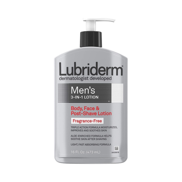 Lubriderm, Dermatologist Developed, Mens 3-In-1 Lotion, Body, Face And Post Shave Lotion, Fragrance-Free, 16 FL.OZ (473ml)