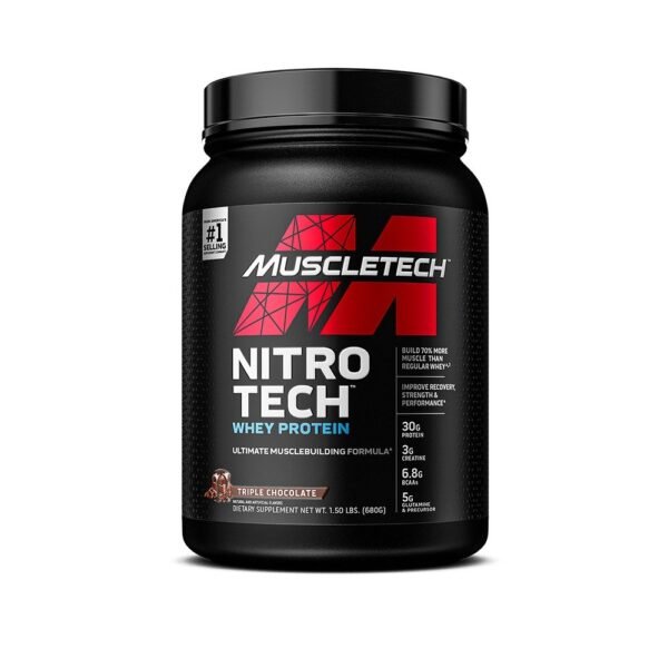 MuscleTech Nitrotech Whey Protein Ultimate Muscle Building Formula Triple Chocolate 1.5 Lbs (680G )
