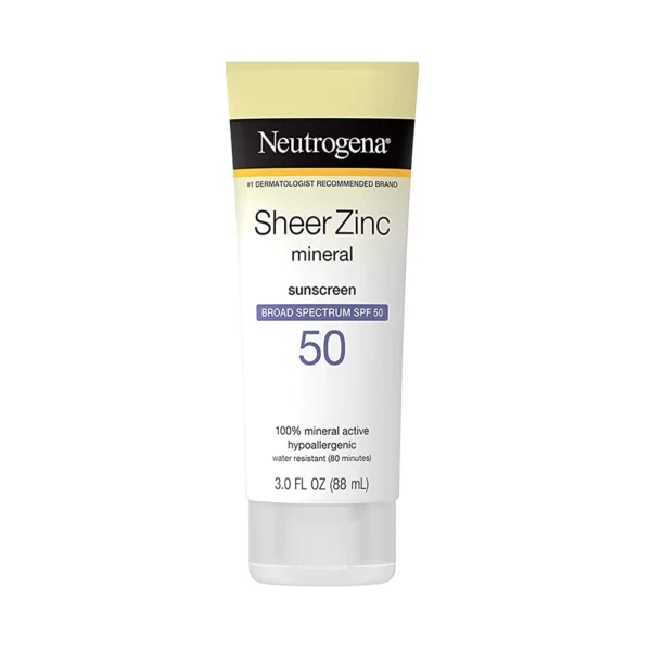 Neutrogena Sheer Zinc Face Mineral Sunscreen Broad Spectrum SPF 50 Hypoallergenic Oil Free Water Resistant 3.0 Fl.OZ (88ml)