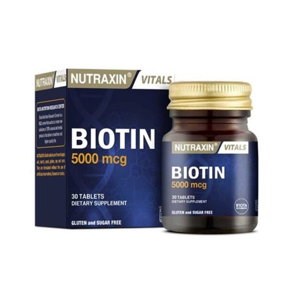 Nutraxin Vitals Biotin 5000mcg 30 Tablets Dietary Supplement | Gluten and Sugar Free