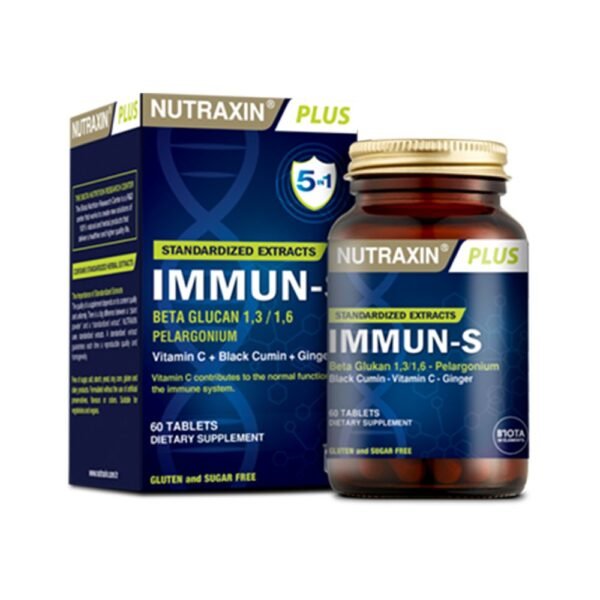 Nutraxin Plus Standardized Extract Immun-S Beta Glucan 1,3/1,6 Pelargonium 60 Tablets Dietary Supplement Gluten and Sugar Free