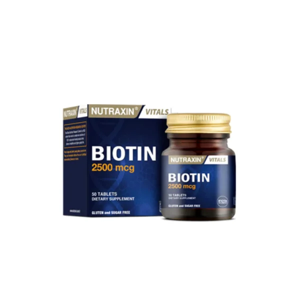 Nutraxin Vitals Biotin 2500mcg 50 Tablets Dietary Supplement Gluten And Sugar Free