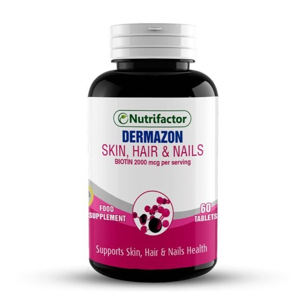 Nutrifactor Dermazon, Skin Hair & Nails, Biotin 2000 mcg Per Serving Supports Skin,Hair & Nails Health 60 Tablets