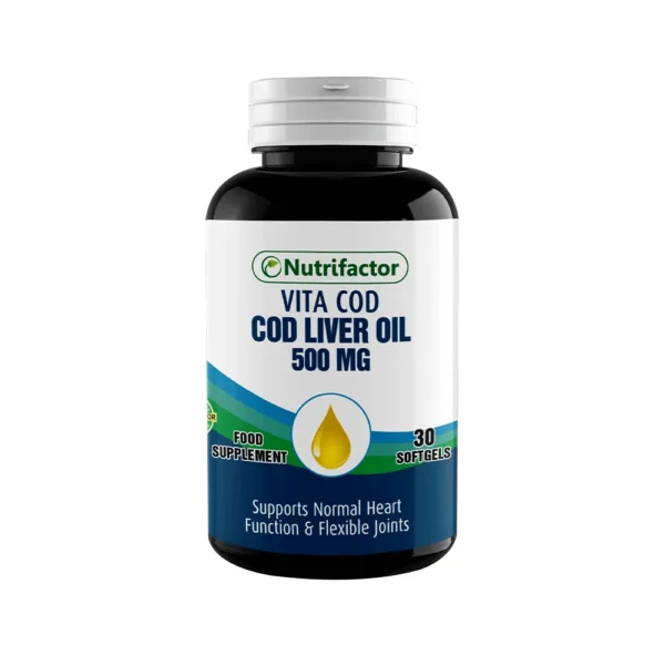 Nutrifactor Vita Cod (Cod Liver Oil), 500mg (Supports Normal Heart Function & Flexible Joints 30 Softgels