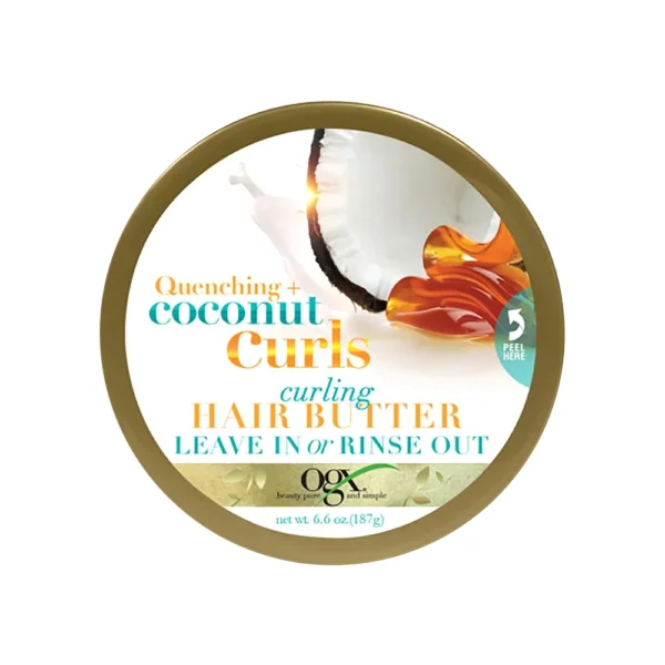 OGX Quenching + Coconut Curls Curling Hair Butter, Leave In Or Rinse Out Net WT 6.6 OZ (187g)