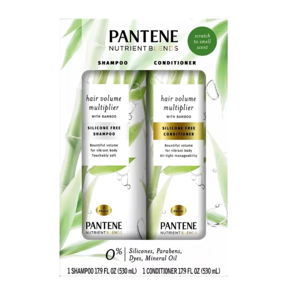 Pantene Pro-V Nutrient Blends Hair Volume Multiplier Shampoo + Conditioner, 17.9 Fl Oz (2X)