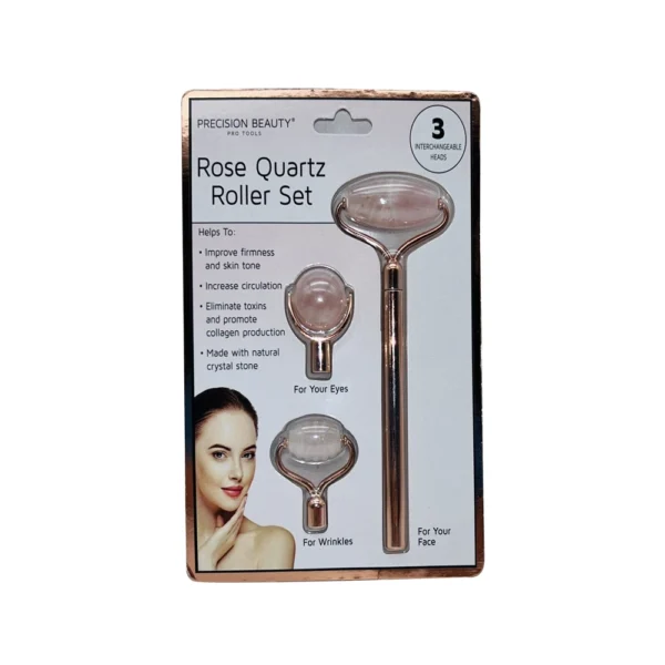 Precision Beauty Rose Quartz Roller Set 3 Interchangeable Heads