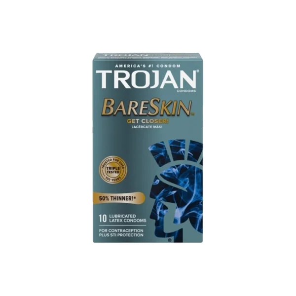 Trojan BareSkin Get Closer Thin Lubricated Latex For Contraception And Plus STI Protection, 10 Condoms