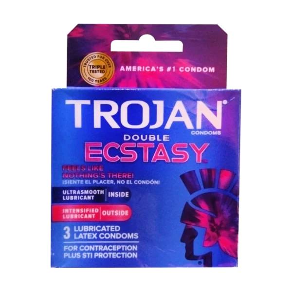 Trojan Condom Ecstasy 3 Lubricated Latex Condoms For Contraception Plus STI Protection, Feels Like Nothing There!