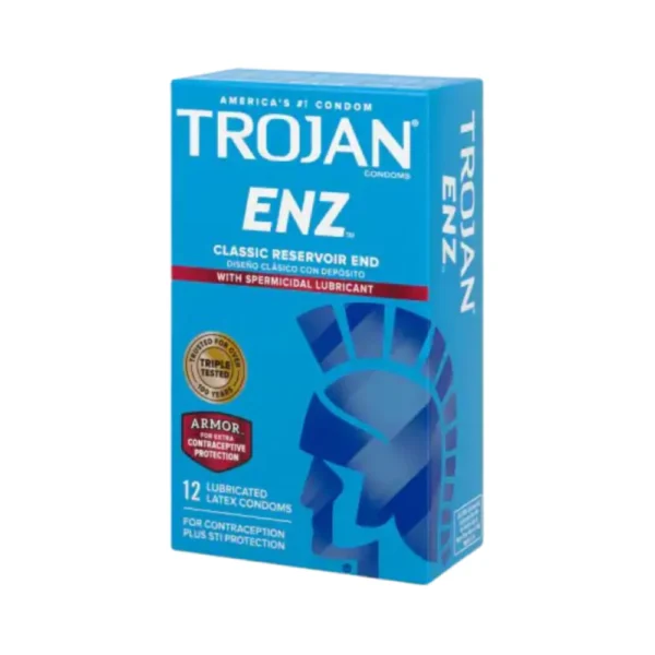 Trojan Condoms Enz Classic Reservoir End With Spermicidal Lubricant 12 Condoms