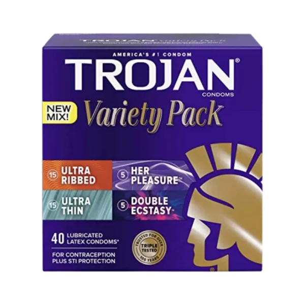 Trojan Condoms Variety Pack For Contraception Plus STI Protection, 40 Lubricated Latex Condoms