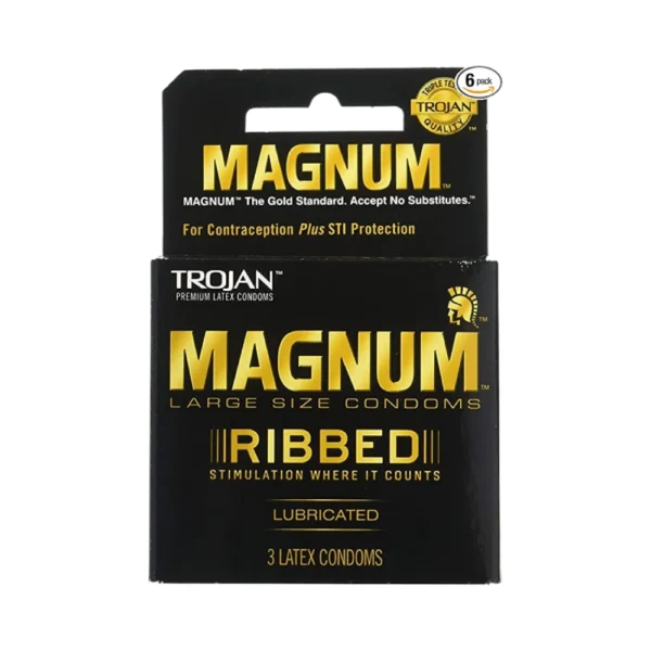 Trojan Premium Magnum Large Size Condoms Ribbed Simulation 3 Lubricated Condoms