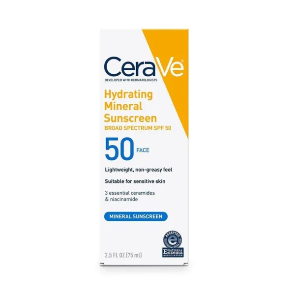 CeraVe Hydrating Mineral Sunscreen SPF 50 Face 2.5 fl Oz (75ml)