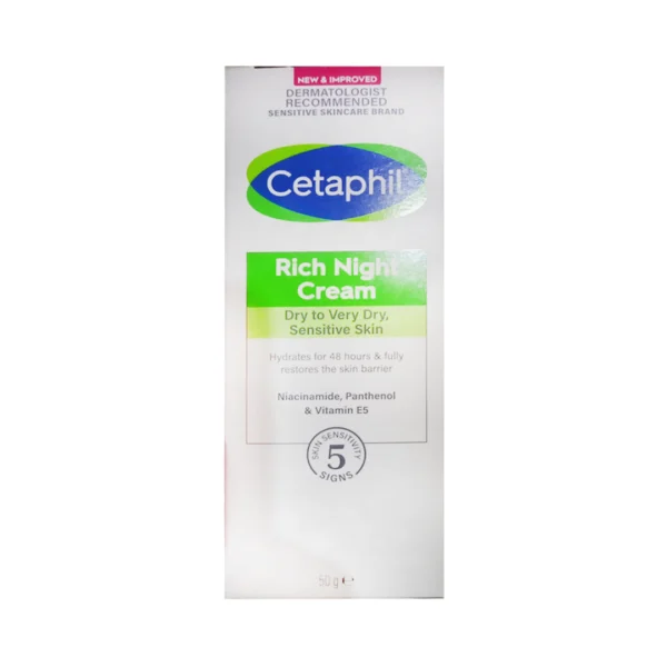 Cetaphil Rich Night Cream Dry To Very Dry Sensitive Skin Niacinamide Panthenol & Vitamin E5 50g