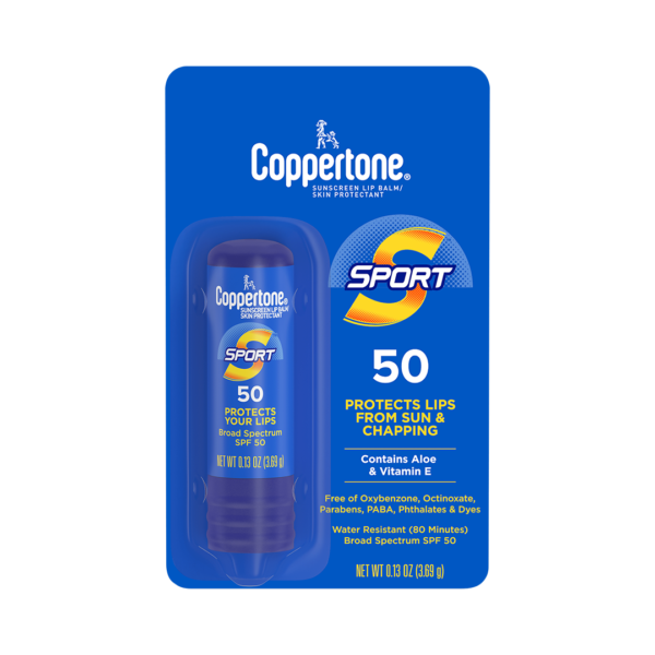 Coppertone Sport Sunscreen Lip Balm, Broad Spectrum SPF 50 Moisturizing Aloe & Vitamin E 0.13 OZ (3.69g)