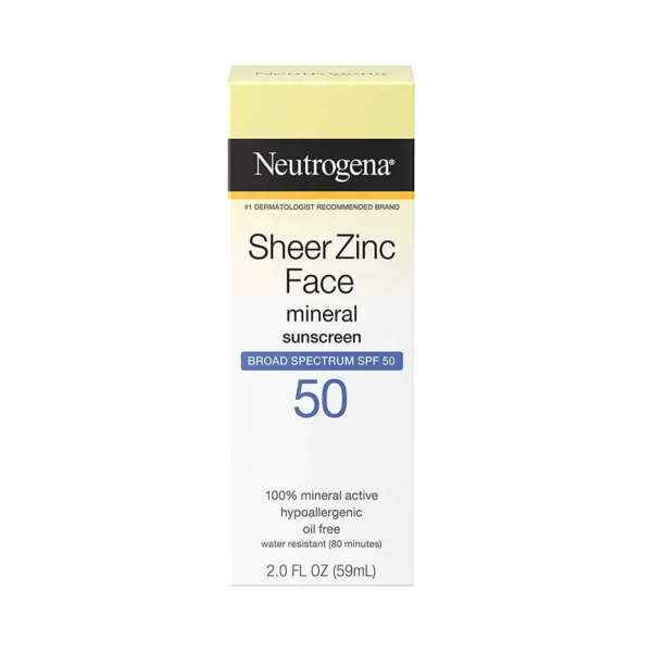 Neutrogena Sheer Zinc Face Mineral Sunscreen Broad Spectrum SPF 50 Hypoallergenic Oil Free Water Resistant 2.0 Fl.OZ (59ml)