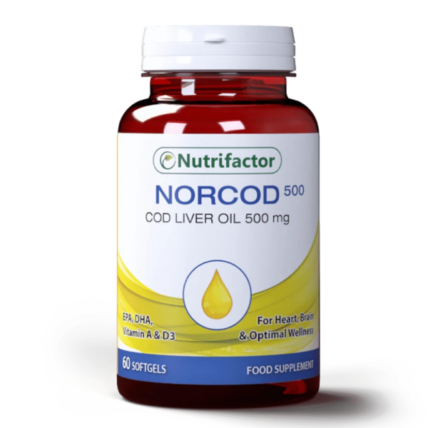 Nutrifactor Norcod (Cod Liver Oil), 500mg 60 Softgels (For Heart Brain & Optimal Wellness)