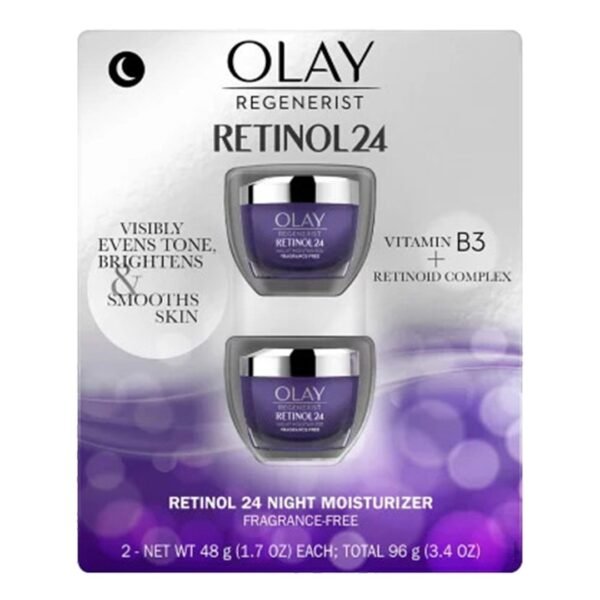 Olay Regenerist Retinol 24 Night Moisturizer, Fragrance Free with Vitamin B3 + Retinoid Complex, 1.7 Oz (Bundle)