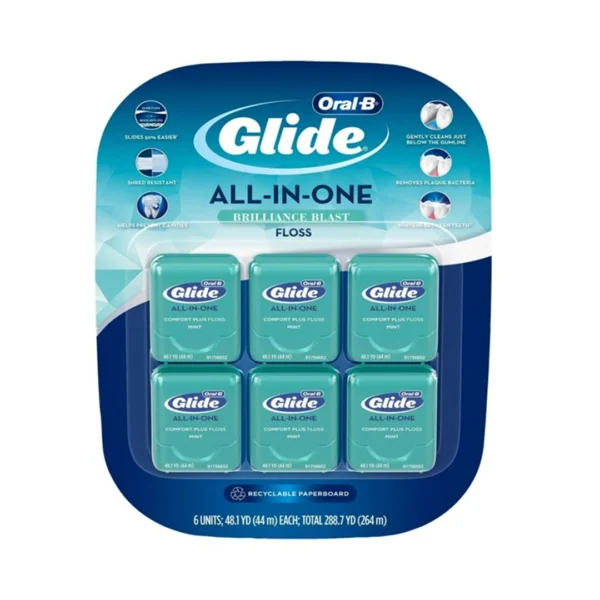 Oral-B Glide All In One Brilliance Blast Comfort Plus Floss Mint Pack OF 6 44m Each Total (264m)